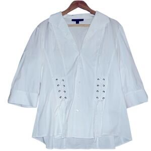 Lafayette 148 White Blouse with Lacing Detail - Size 12